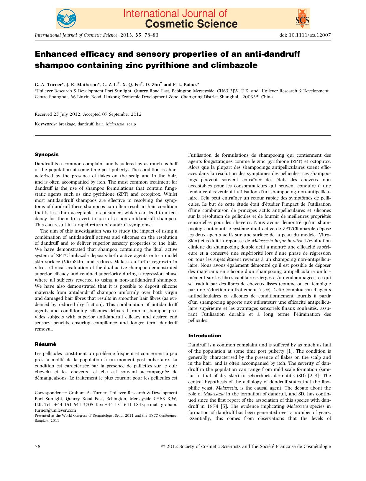Enhanced efficacy and sensory properties of an antidandruff shampoo containing zinc pyrithione and climbazole by Unknown