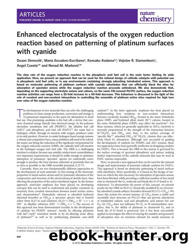 Enhanced electrocatalysis of the oxygen reduction reaction based on patterning of platinum surfaces with cyanide by unknow