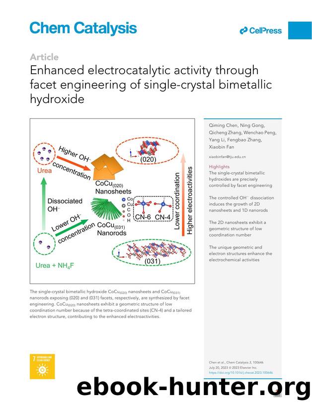 Enhanced electrocatalytic activity through facet engineering of single-crystal bimetallic hydroxide by Qiming Chen & Ning Gong & Qicheng Zhang & Wenchao Peng & Yang Li & Fengbao Zhang & Xiaobin Fan