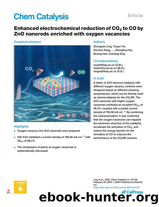 Enhanced electrochemical reduction of CO2 to CO by ZnO nanorods enriched with oxygen vacancies by unknow