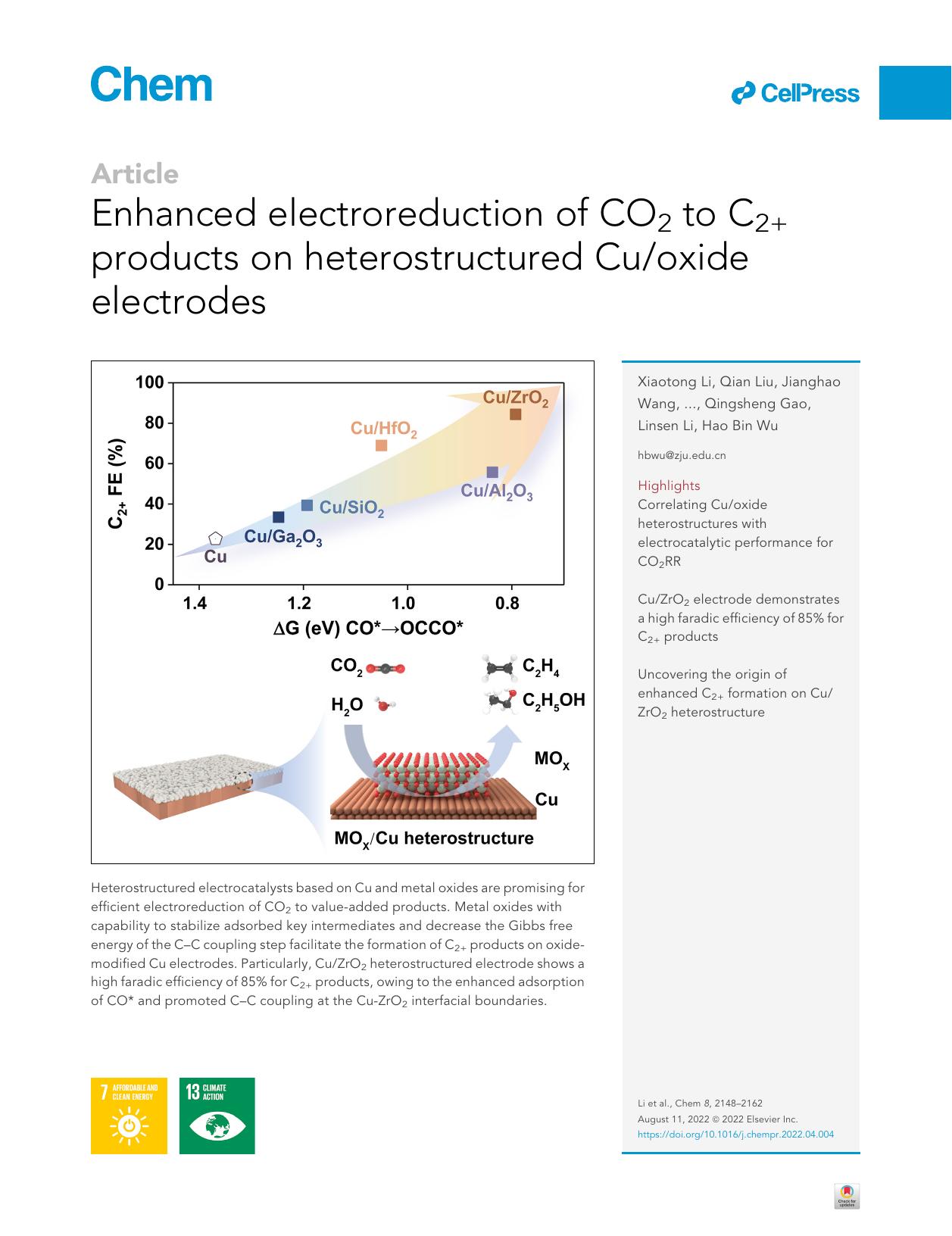 Enhanced electroreduction of CO2 to C2&#x002B; products on heterostructured Cuoxide electrodes by unknow