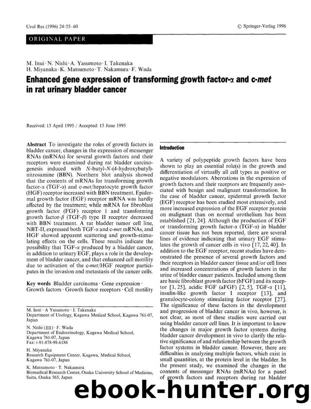Enhanced gene expression of transforming growth factor-&#x03B1; and c-<Emphasis Type="Italic">met<Emphasis> in rat urinary bladder cancer by Unknown
