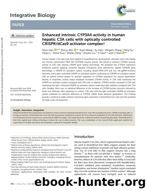 Enhanced intrinsic CYP3A4 activity in human hepatic C3A cells with optically controlled CRISPRdCas9 activator complex by unknow