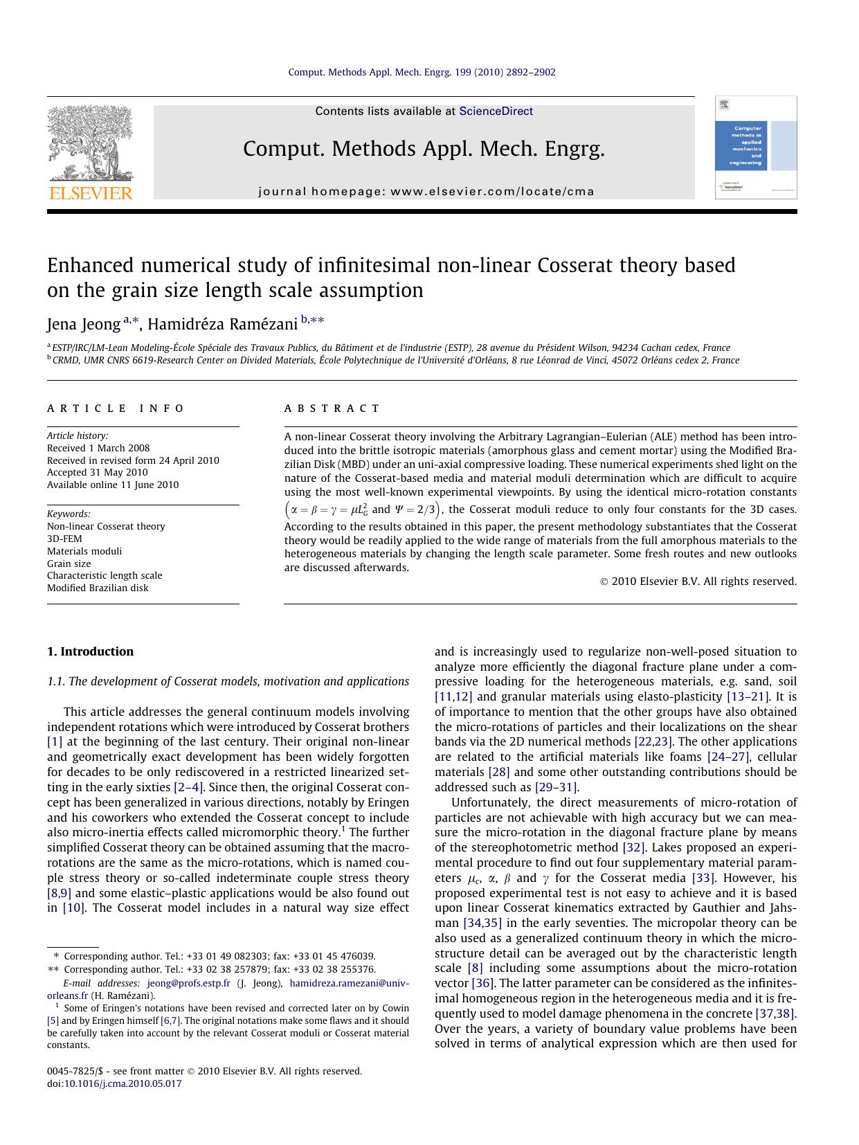 Enhanced numerical study of infinitesimal non-linear Cosserat theory based on the grain size length scale assumption by Jena Jeong & Hamidréza Ramézani