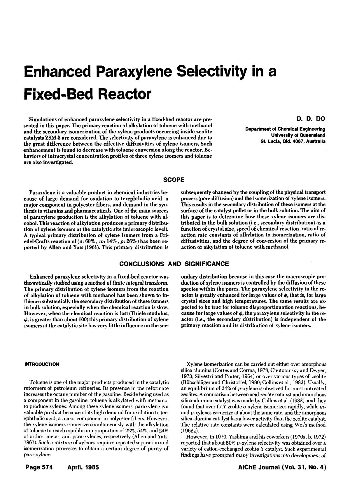 Enhanced paraxylene selectivity in a fixed-bed reactor by Unknown