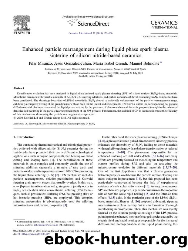 Enhanced particle rearrangement during liquid phase spark plasma sintering of silicon nitride-based ceramics by Pilar Miranzo