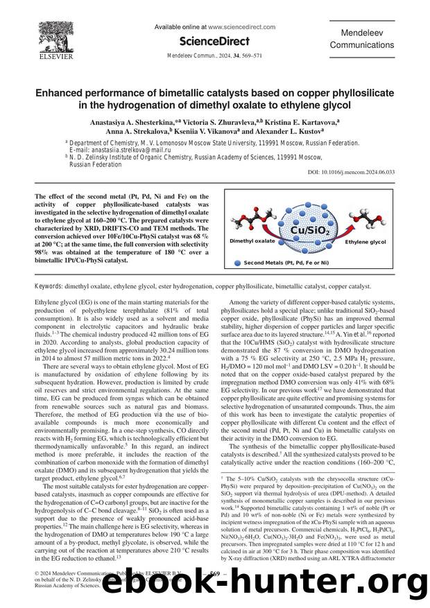 Enhanced performance of bimetallic catalysts based on copper phyllosilicate in the hydrogenation of dimethyl oxalate to ethylene glycol by unknow