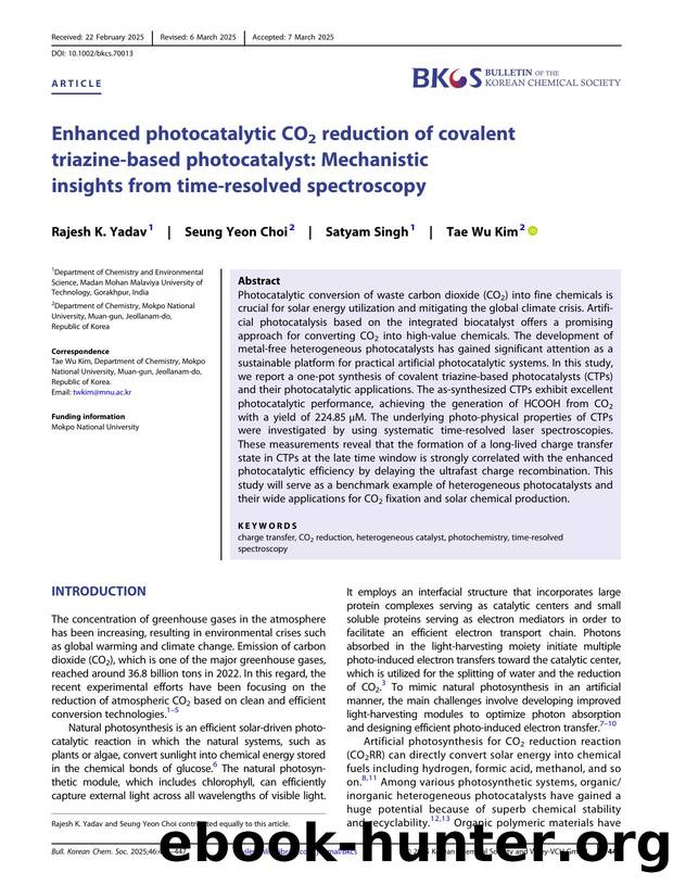 Enhanced photocatalytic CO2 reduction of covalent triazineâbased photocatalyst: mechanistic insights from timeâresolved spectroscopy by Unknown