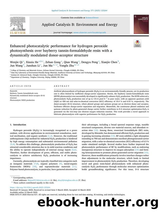 Enhanced photocatalytic performance for hydrogen peroxide photosynthesis over bayberry tannin-formaldehyde resin with a dynamically modulated donor-acceptor structure by unknow