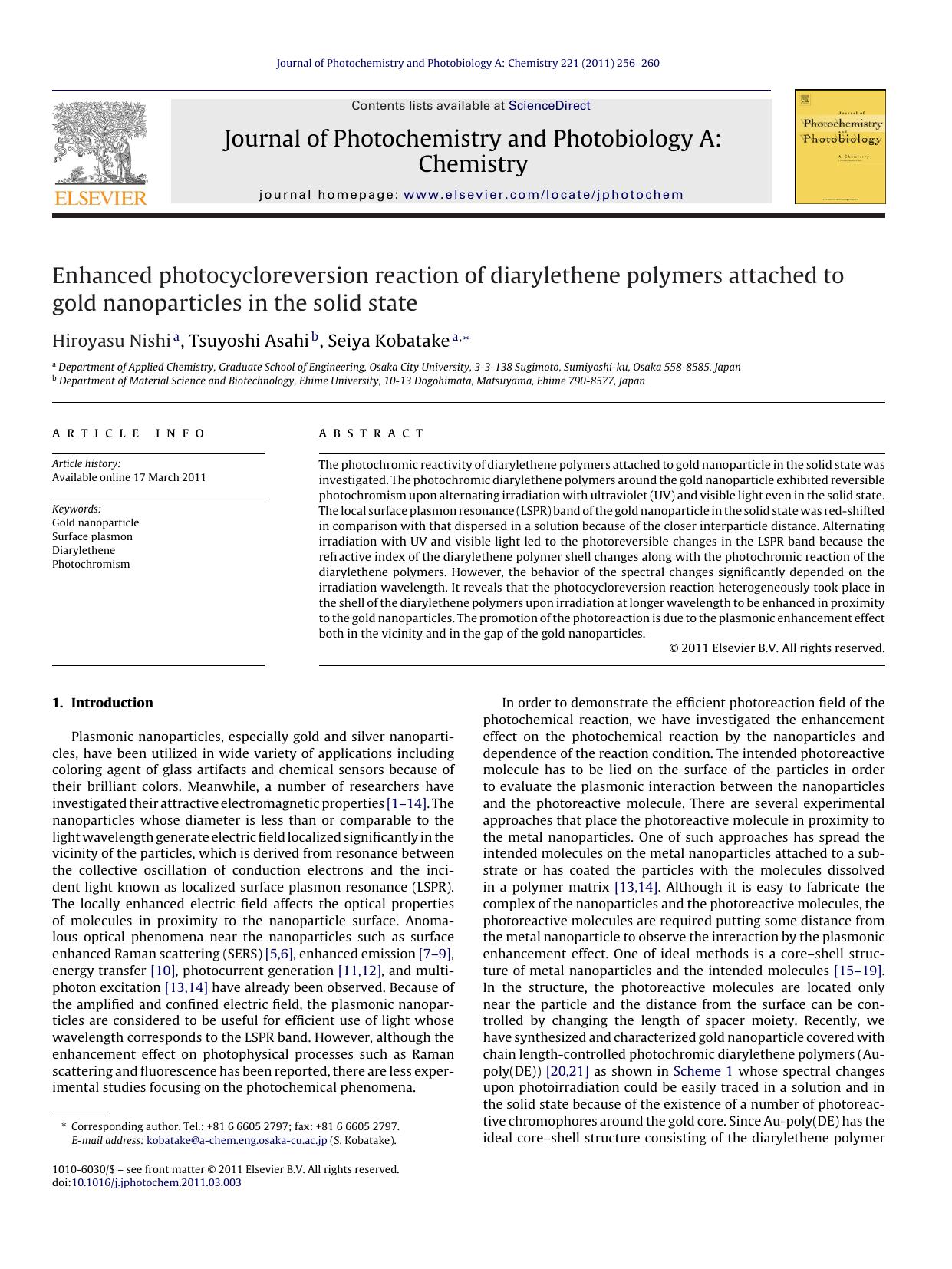 Enhanced photocycloreversion reaction of diarylethene polymers attached to gold nanoparticles in the solid state by Hiroyasu Nishi