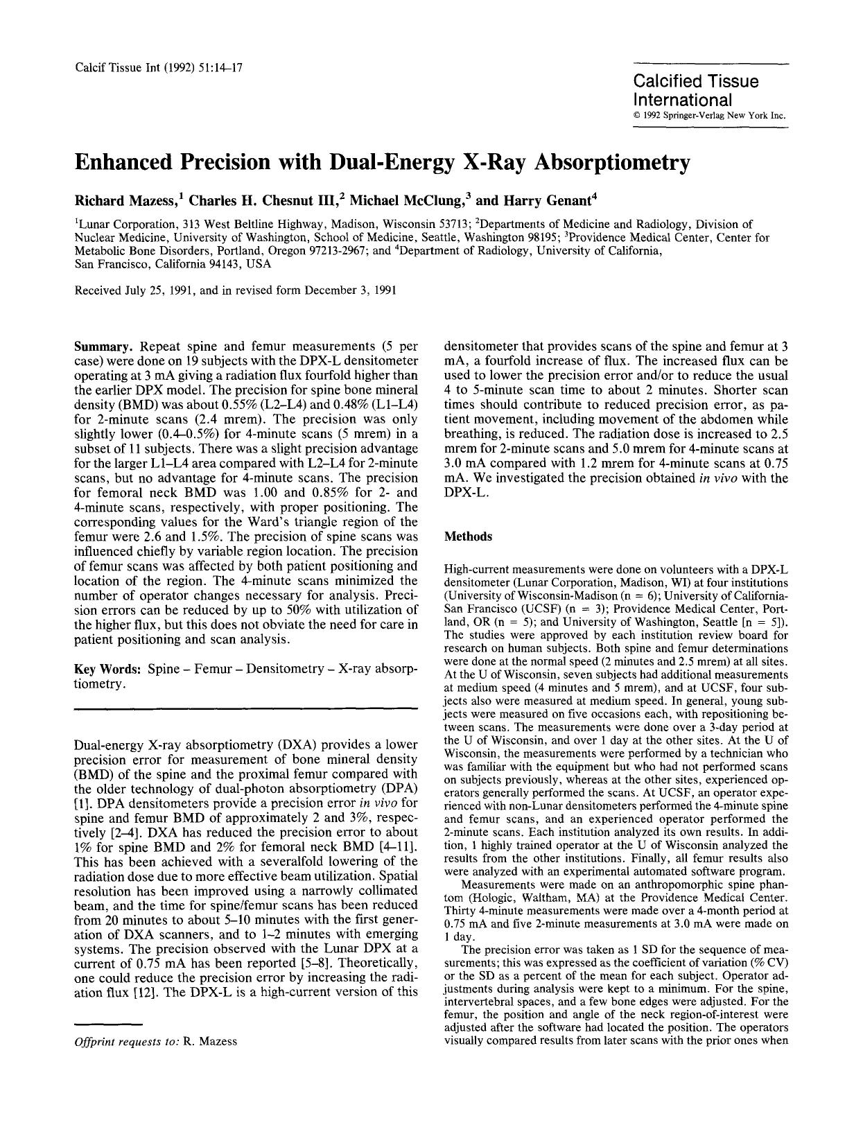 Enhanced precision with dual-energy x-ray absorptiometry by Unknown