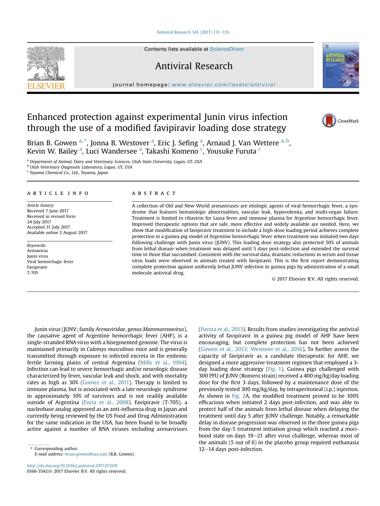 Enhanced protection against experimental Junin virus infection through the use of a modified favipiravir loading dose strategy by unknow
