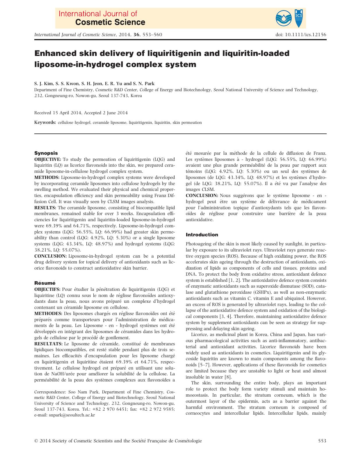 Enhanced skin delivery of liquiritigenin and liquiritin&#x2010;loaded liposome&#x2010;in&#x2010;hydrogel complex system by Unknown