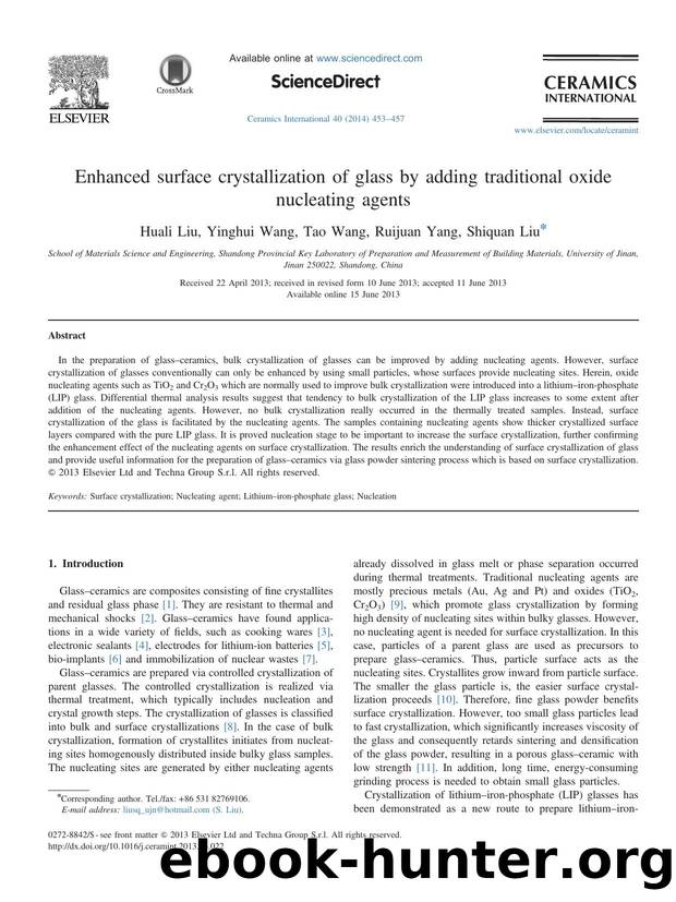 Enhanced surface crystallization of glass by adding traditional oxide nucleating agents by Huali Liu & Yinghui Wang & Tao Wang & Ruijuan Yang & Shiquan Liu