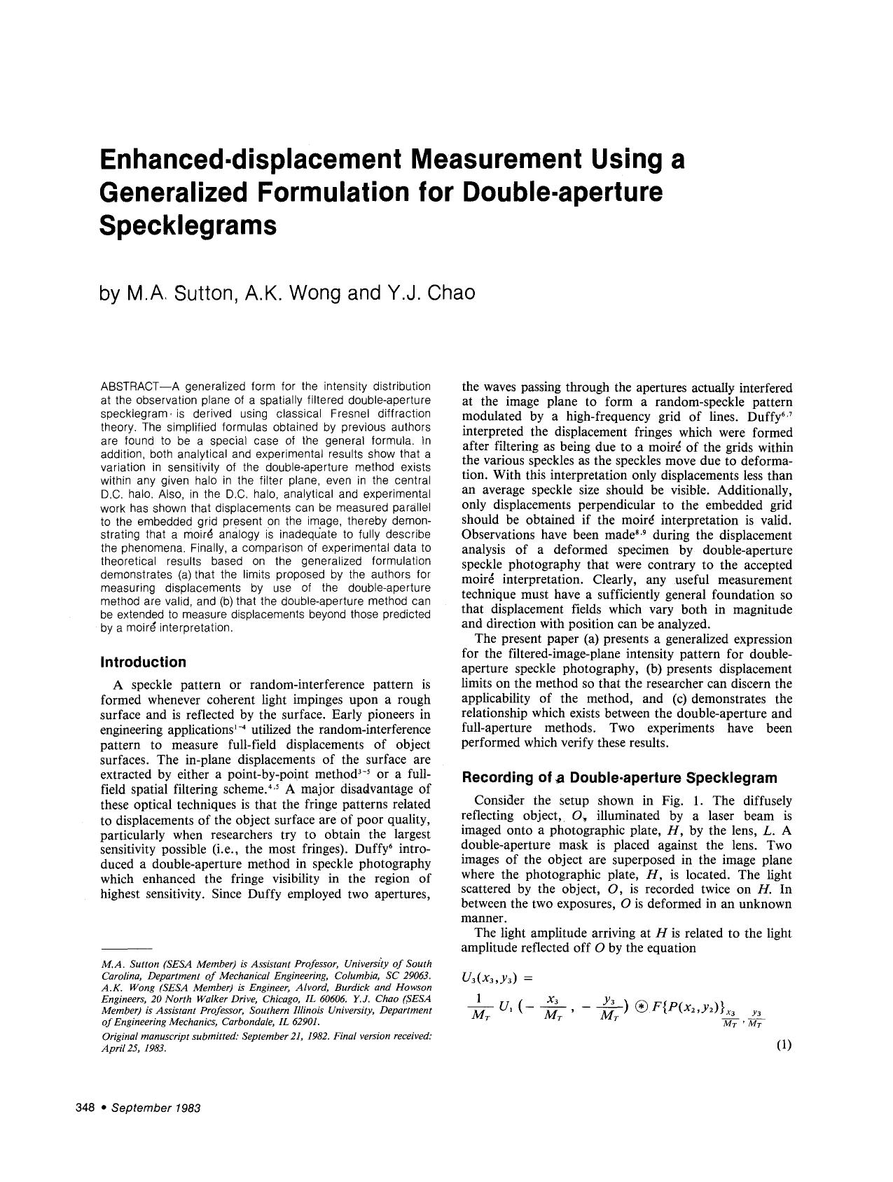 Enhanced-displacement measurement using a generalized formulation for double-aperture specklegrams by Unknown