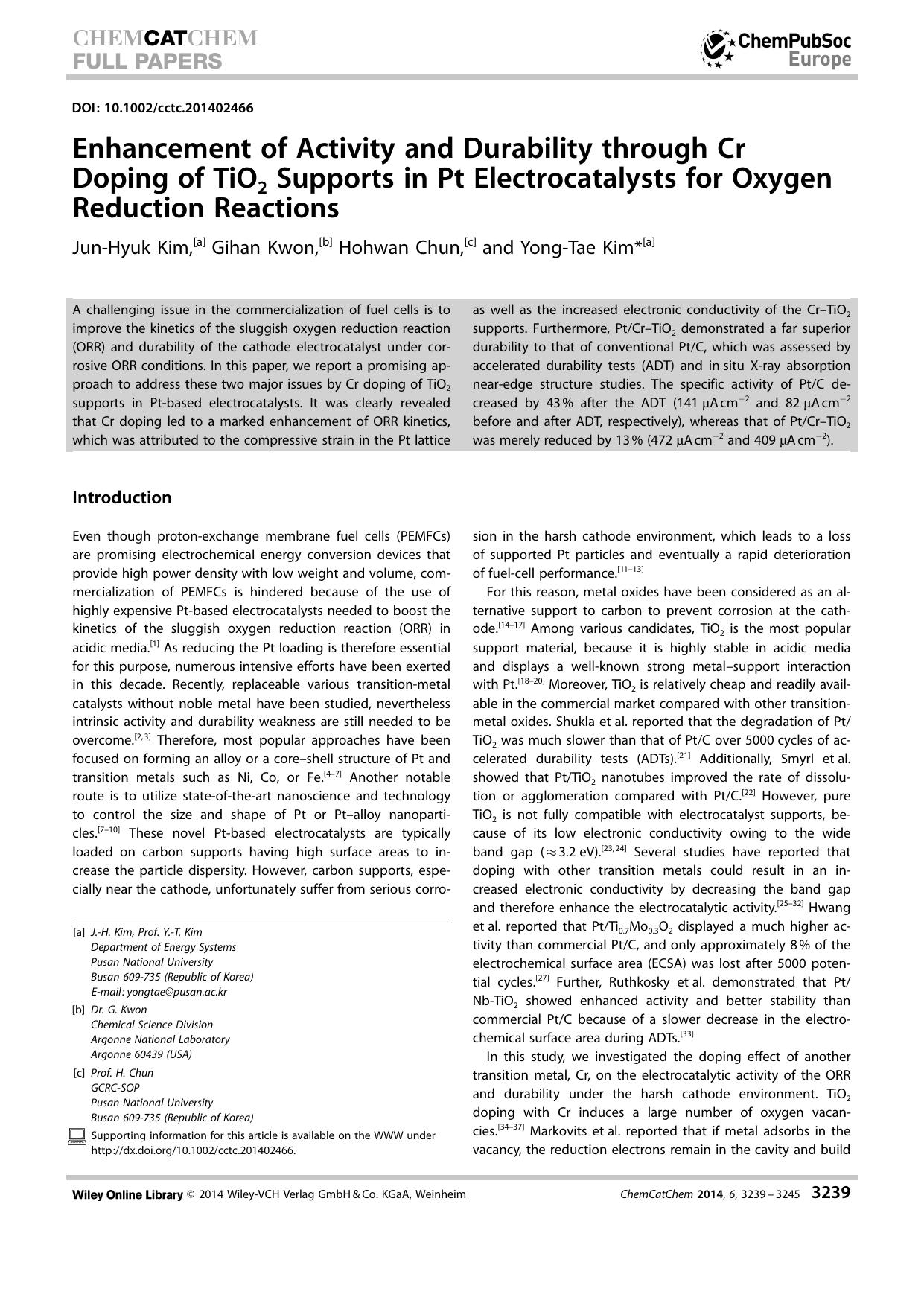 Enhancement of Activity and Durability through Cr Doping of TiO2 Supports in Pt Electrocatalysts for Oxygen Reduction Reactions by Unknown