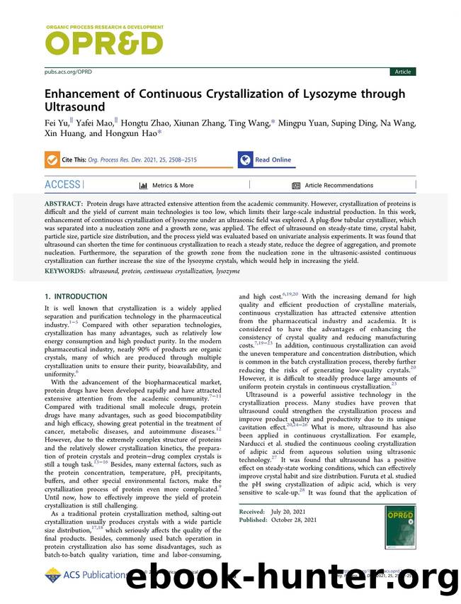 Enhancement of Continuous Crystallization of Lysozyme through Ultrasound by unknow