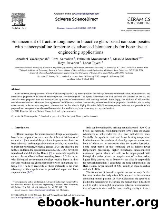 Enhancement of fracture toughness in bioactive glass-based nanocomposites with nanocrystalline forsterite as advanced biomaterials for bone tissue engineering applications by Abolfazl Yazdanpanah