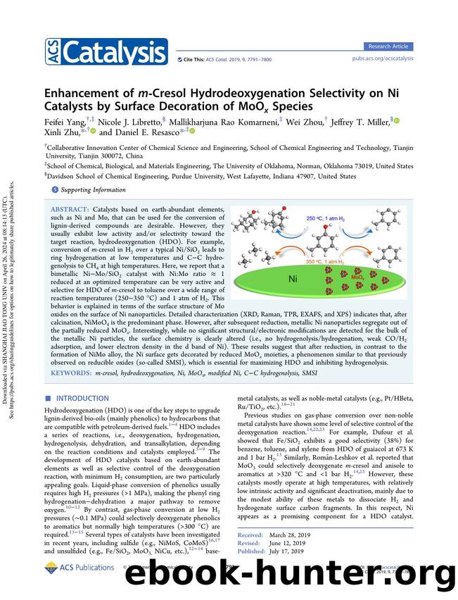 Enhancement of m-Cresol Hydrodeoxygenation Selectivity on Ni Catalysts by Surface Decoration of MoOx Species by unknow