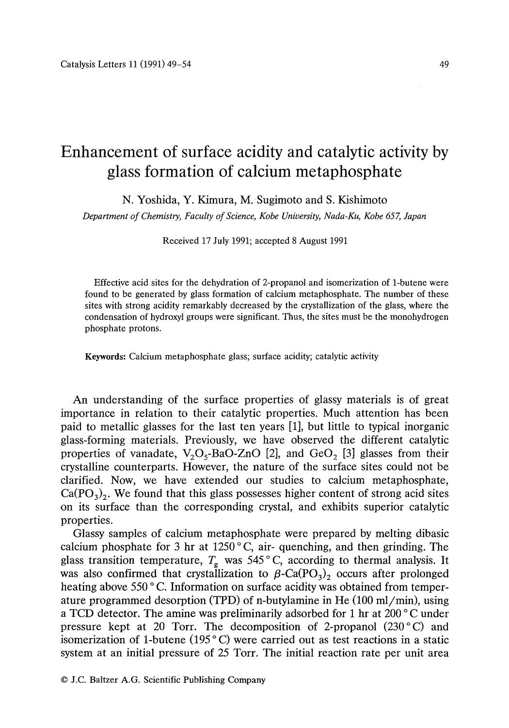 Enhancement of surface acidity and catalytic activity by glass formation of calcium metaphosphate by Unknown