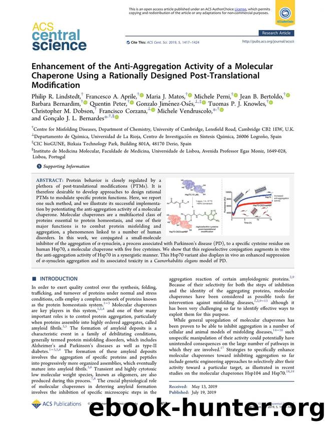 Enhancement of the Anti-Aggregation Activity of a Molecular Chaperone Using a Rationally Designed Post-Translational Modification by unknow