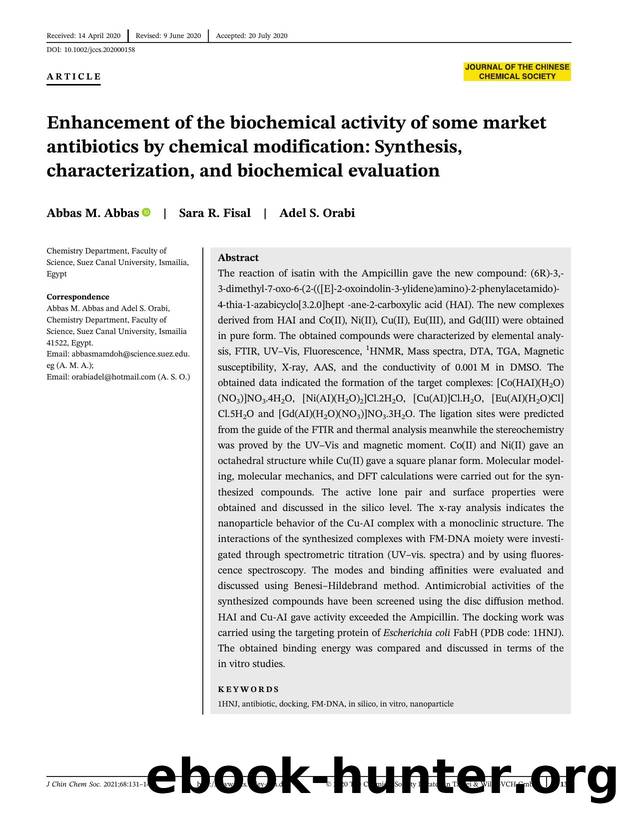 Enhancement of the Biochemical Activity of Some Market Antibiotics by Chemical Modification: Synthesis, Characterization, and Biochemical Evaluation. by Unknown