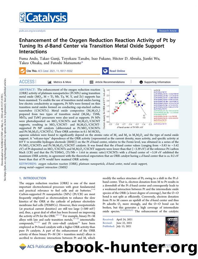 Enhancement of the Oxygen Reduction Reaction Activity of Pt by Tuning Its d-Band Center via Transition Metal Oxide Support Interactions by unknow