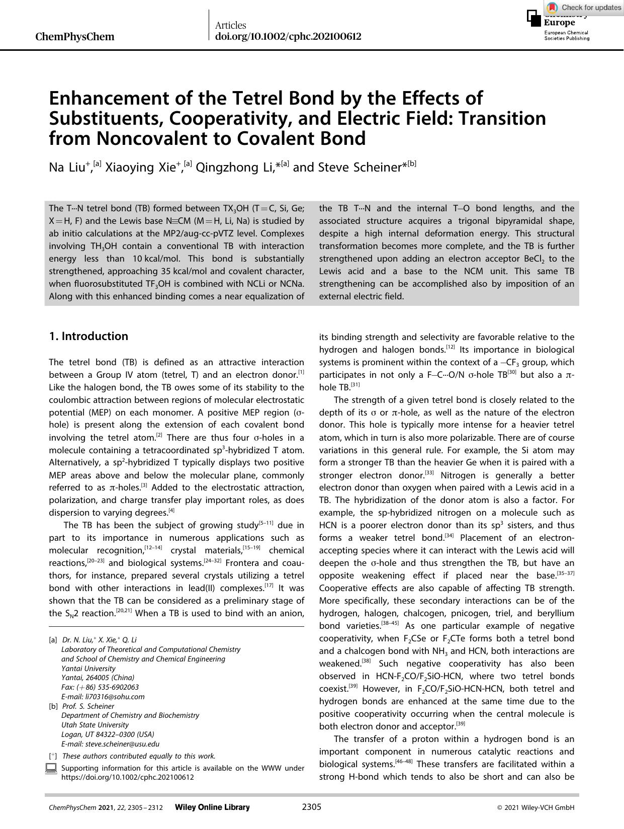 Enhancement of the Tetrel Bond by the Effects of Substituents, Cooperativity, and Electric Field: Transition from Noncovalent to Covalent Bond by Unknown