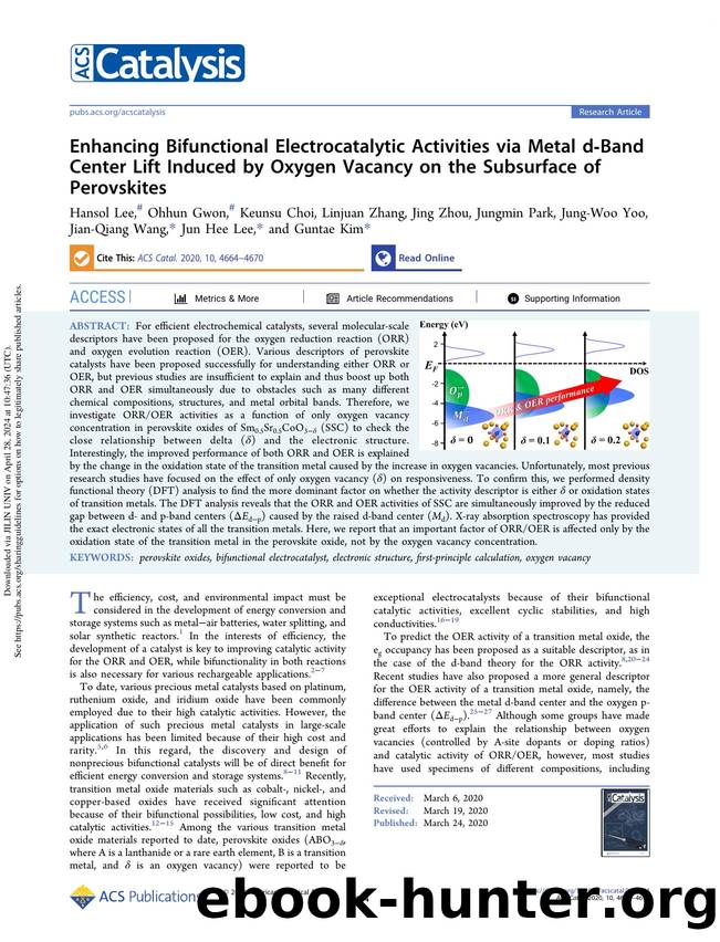 Enhancing Bifunctional Electrocatalytic Activities via Metal d-Band Center Lift Induced by Oxygen Vacancy on the Subsurface of Perovskites by unknow