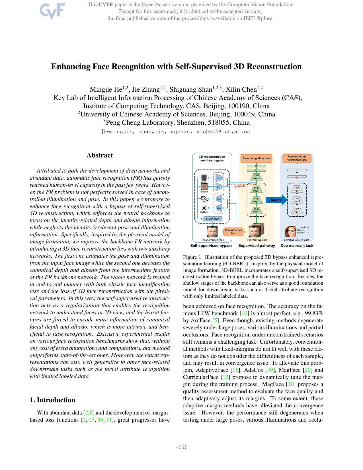 Enhancing Face Recognition With Self-Supervised 3D Reconstruction by Mingjie He & Jie Zhang & Shiguang Shan & Xilin Chen