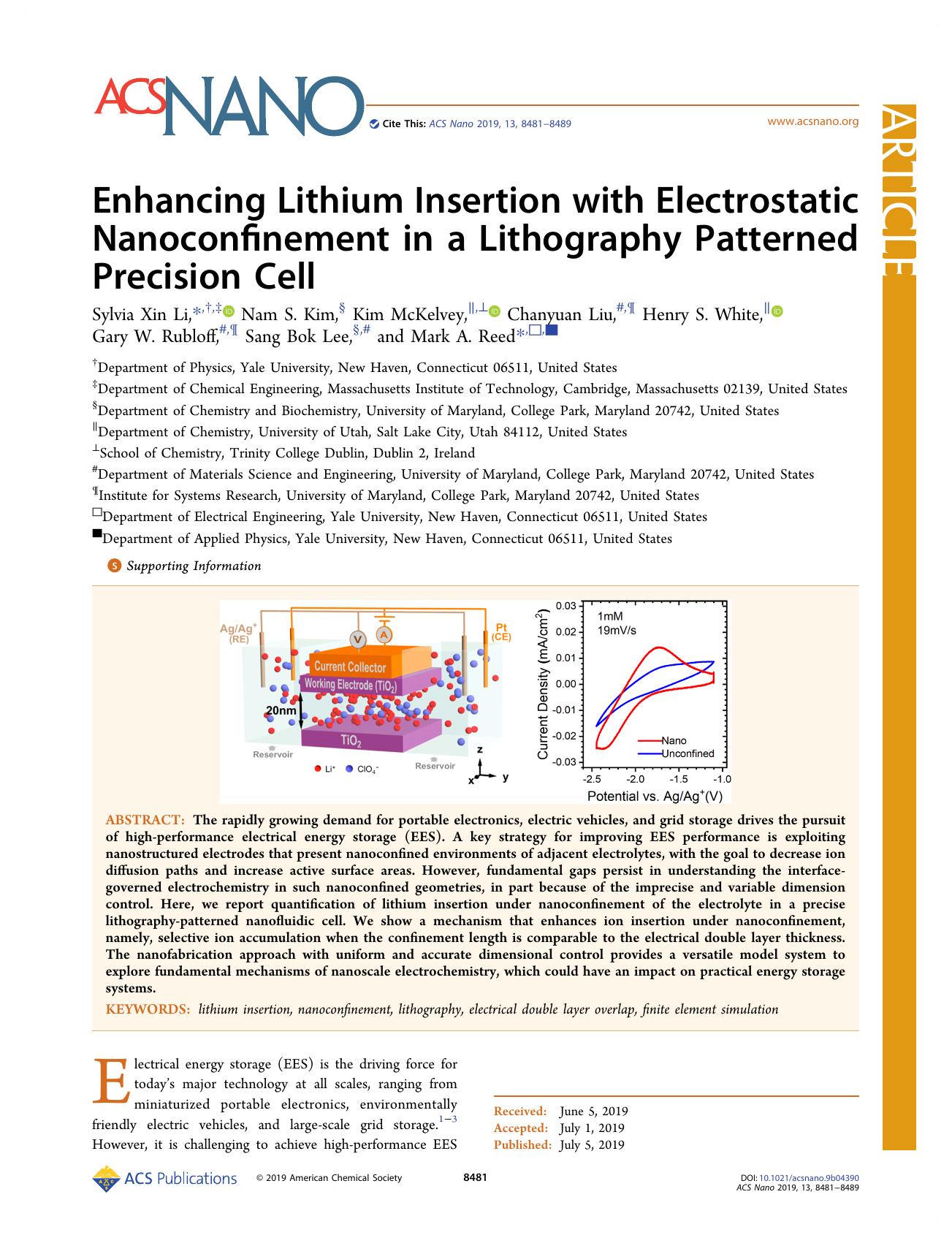 Enhancing Lithium Insertion with Electrostatic Nanoconfinement in a Lithography Patterned Precision Cell by unknow