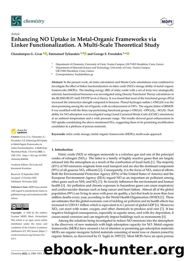 Enhancing NO Uptake in Metal-Organic Frameworks via Linker Functionalization. A Multi-Scale Theoretical Study by Charalampos G. Livas Emmanuel Tylianakis & George E. Froudakis