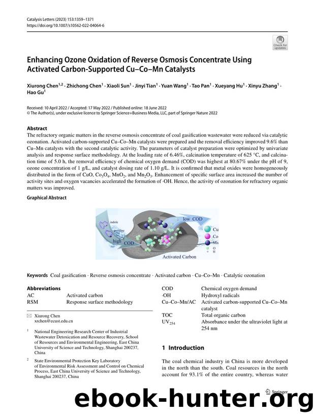 Enhancing Ozone Oxidation of Reverse Osmosis Concentrate Using Activated Carbon-Supported CuâCoâMn Catalysts by unknow