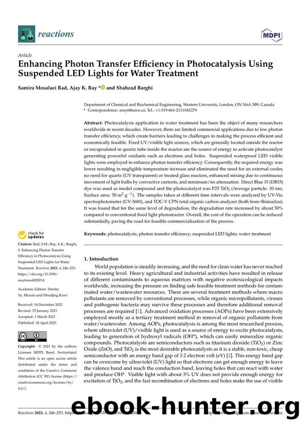 Enhancing Photon Transfer Efficiency in Photocatalysis Using Suspended LED Lights for Water Treatment by Samira Mosalaei Rad Ajay K. Ray & Shahzad Barghi