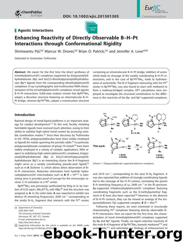 Enhancing Reactivity of Directly íObservable B–H–Pt Interactions through Conformational Rigidity by Unknown