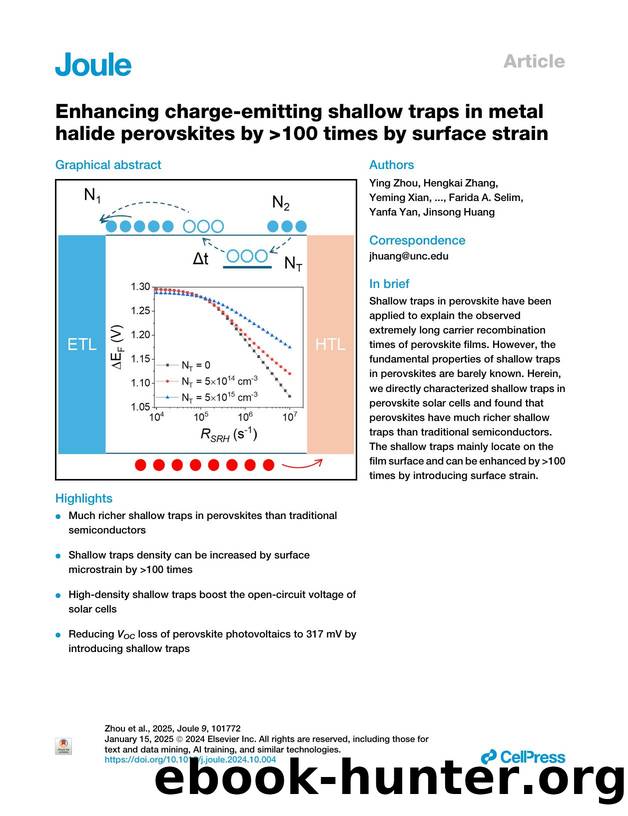 Enhancing charge-emitting shallow traps in metal halide perovskites by >100 times by surface strain by unknow