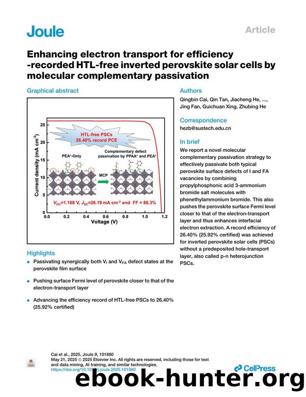 Enhancing electron transport for efficiency -recorded HTL-free inverted perovskite solar cells by molecular complementary passivation by unknow