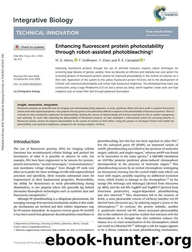 Enhancing fluorescent protein photostability through robot-assisted photobleaching by M. D. Wiens & F. Hoffmann & Y. Chen & R. E. Campbell