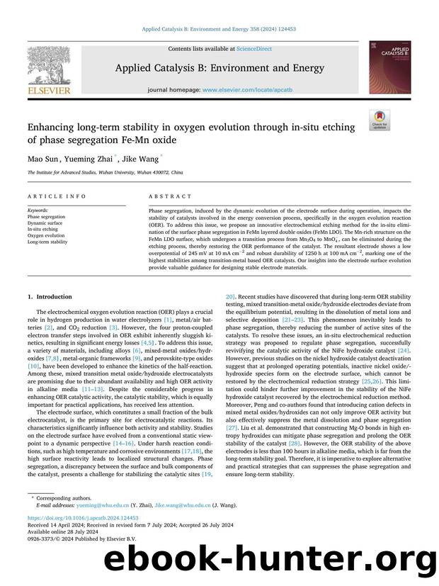 Enhancing long-term stability in oxygen evolution through in-situ etching of phase segregation Fe-Mn oxide by Mao Sun & Yueming Zhai & Jike Wang