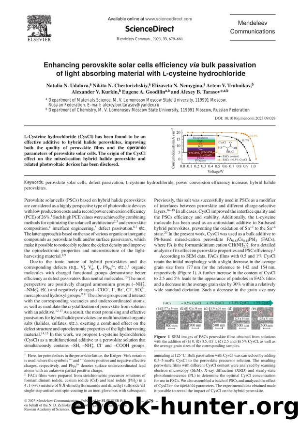 Enhancing perovskite solar cells efficiency via bulk passivation of light absorbing material with L-cysteine hydrochloride by unknow