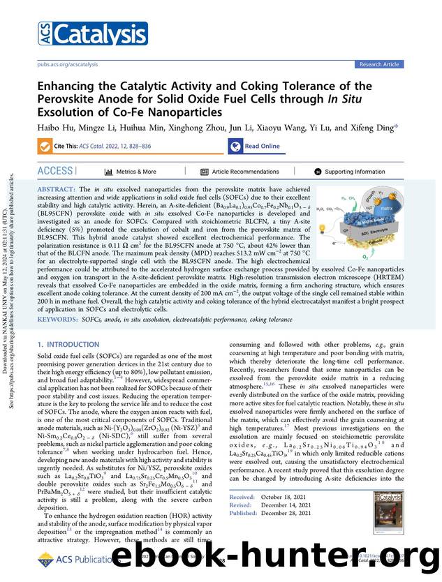 Enhancing the Catalytic Activity and Coking Tolerance of the Perovskite Anode for Solid Oxide Fuel Cells through In Situ Exsolution of Co-Fe Nanoparticles by Haibo Hu Mingze Li Huihua Min Xinghong Zhou Jun Li Xiaoyu Wang Yi Lu & Xifeng Ding