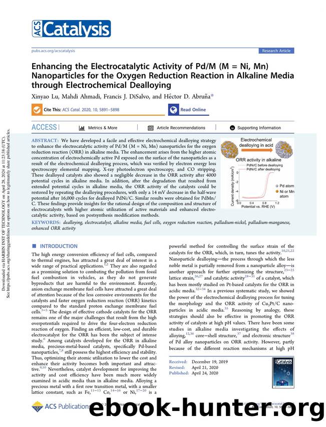 Enhancing the Electrocatalytic Activity of PdM (M = Ni, Mn) Nanoparticles for the Oxygen Reduction Reaction in Alkaline Media through Electrochemical Dealloying by Xinyao Lu Mahdi Ahmadi Francis J. DiSalvo & Héctor D. Abruña