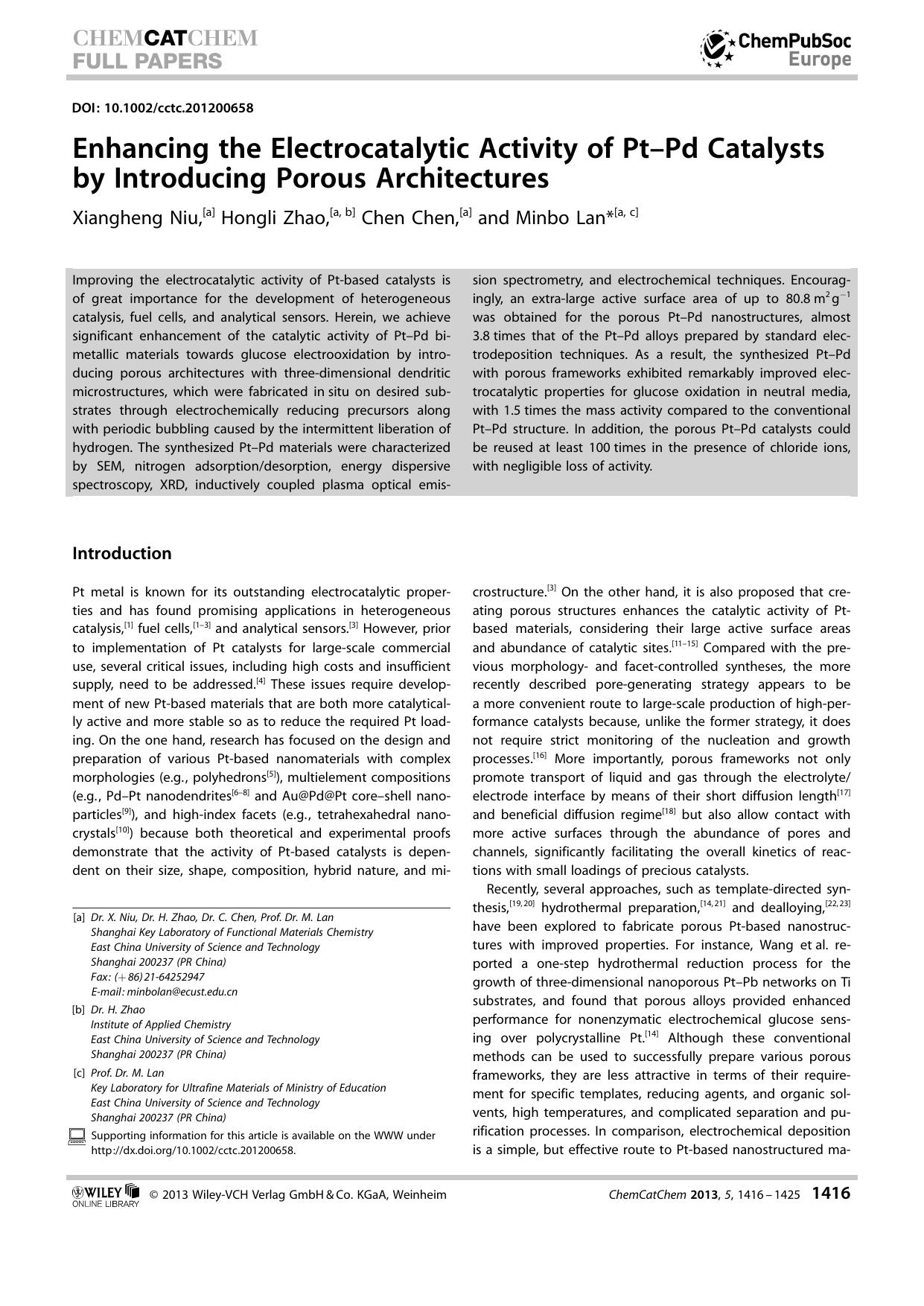 Enhancing the Electrocatalytic Activity of PtPd Catalysts by Introducing Porous Architectures by Unknown