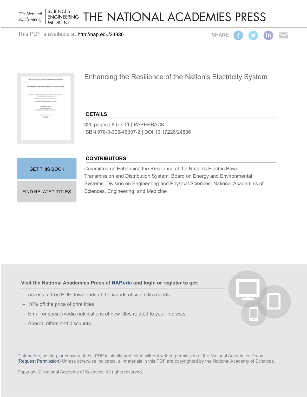 Enhancing the Resilience of the Nation's Electricity System by unknow