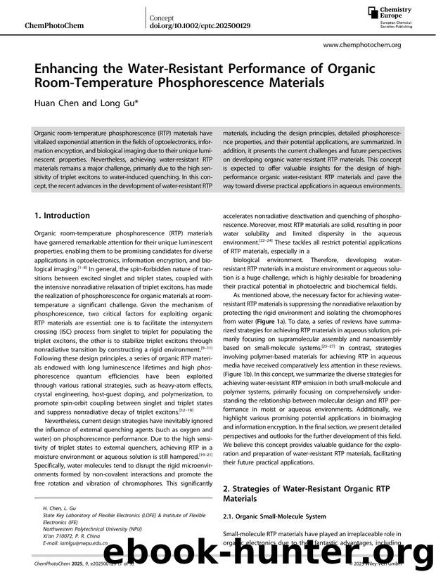 Enhancing the WaterâResistant Performance of Organic RoomâTemperature Phosphorescence Materials by Huan Chen & Long Gu