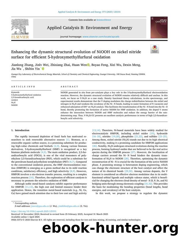 Enhancing the dynamic structural evolution of NiOOH on nickel nitride surface for efficient 5-hydroxymethylfurfural oxidation by unknow