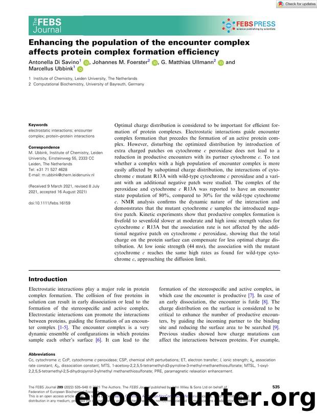 Enhancing the population of the encounter complex affects protein complex formation efficiency by Unknown