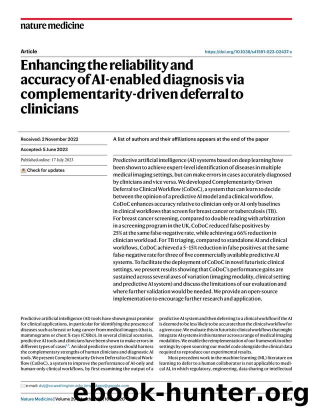 Enhancing the reliability and accuracy of AI-enabled diagnosis via complementarity-driven deferral to clinicians by unknow