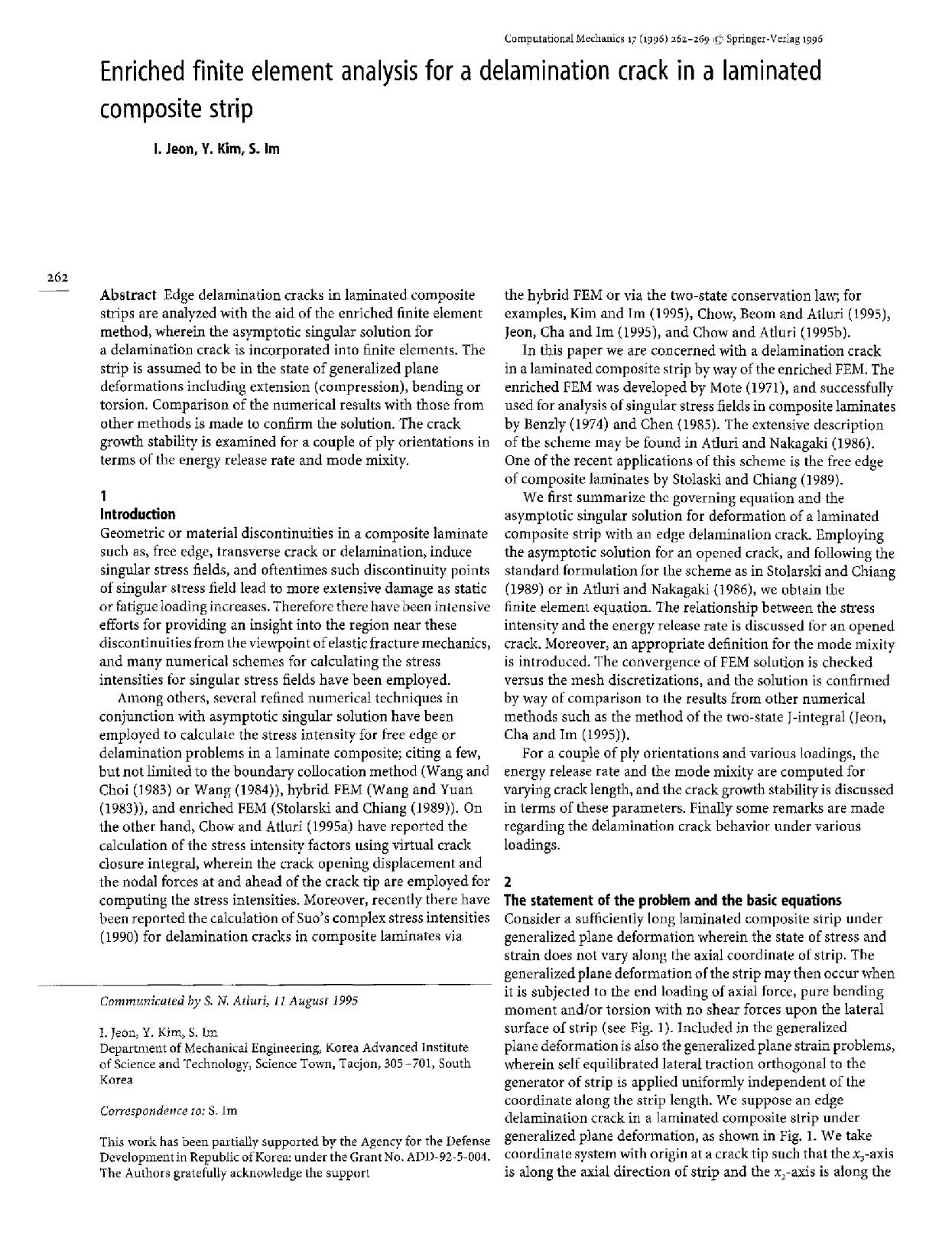 Enriched finite element analysis for a delamination crack in a laminated composite strip by Unknown