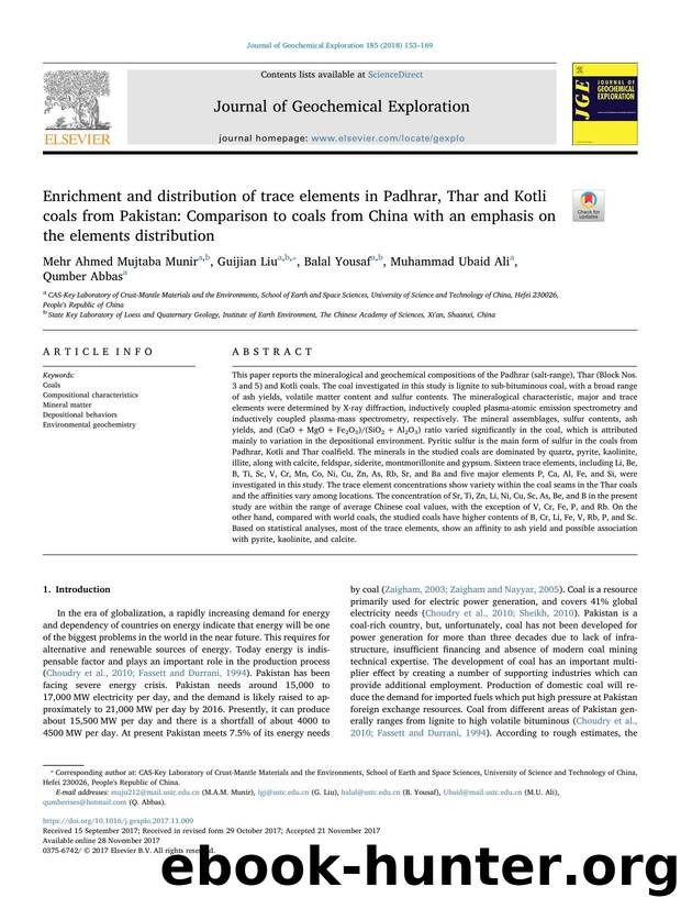 Enrichment and distribution of trace elements in Padhrar, Thar and Kotli coals from Pakistan_ Comparison to coals from China with an emphasis on the elements distribution by Mehr Ahmed Mujtaba Munir & Guijian Liu & Balal Yousaf & Muhammad Ubaid Ali & Qumber Abbas